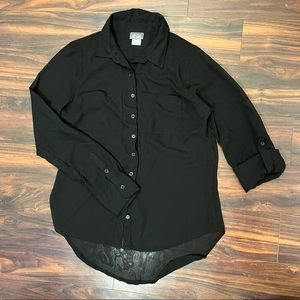 Dots Sheer Black Button-Down